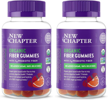 New Chapter Organic Fiber Gummies - Prebiotic Fiber for Digestive & Gut Health Support* - No Added Sugar - USDA Organic, Non-GMO & Vegetarian - 60 Gummies