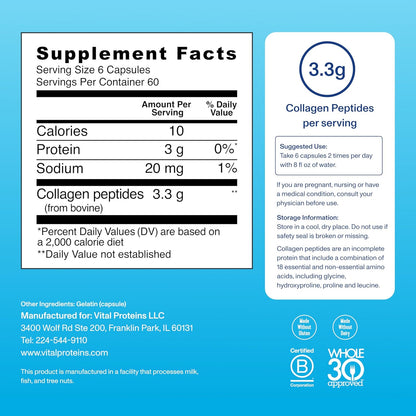 Vital Proteins Collagen Peptides Capsules for Women, Collagen Supplement 360 Capsules