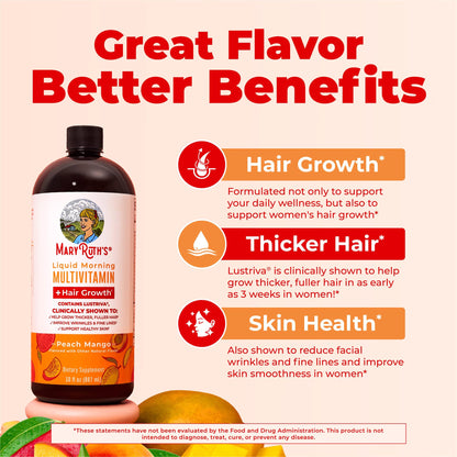 MARYRUTH'S Liquid Multivitamin+Hair Growth | Biotin 10000mcg | Lustriva Hair Growth Supplement | Clinically Tested in Women for Thicker Hair&Facial Wrinkle | Skin Care | Ages 18+