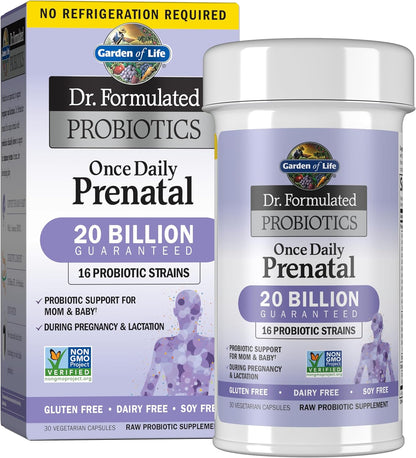 Garden of Life Dr. Formulated Probiotics Once Daily Prenatal - 20 Billion CFU - Dietary Supplement for Mom & Baby - Shelf Stable - 30 Vegetarian Capsules