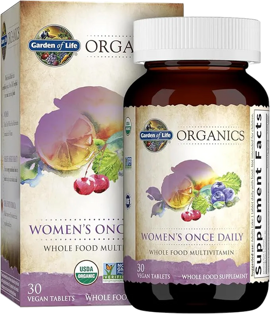Garden of Life Organics Multivitamin for Women - Women's Once Daily Multi - Whole Food Multi with Iron, Biotin, Vegan Organic Womens Multivitamin for Health, Energy Hair Skin and Nails
