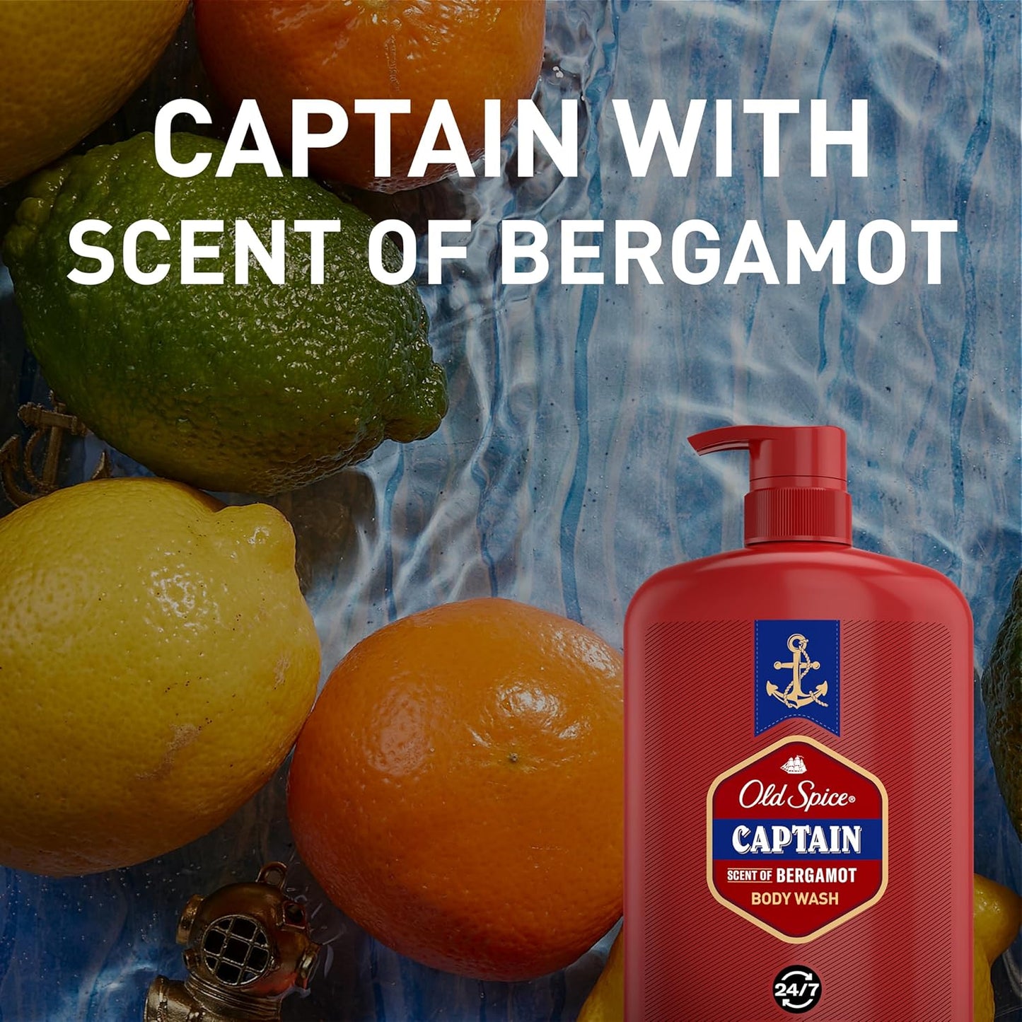 Old Spice Refreshing Body Wash for Men, 3X Defense, 24/7 Shower Fresh with Long Lasting Scent, Red Collection, Captain with Bergamot Scent, 33.4 oz