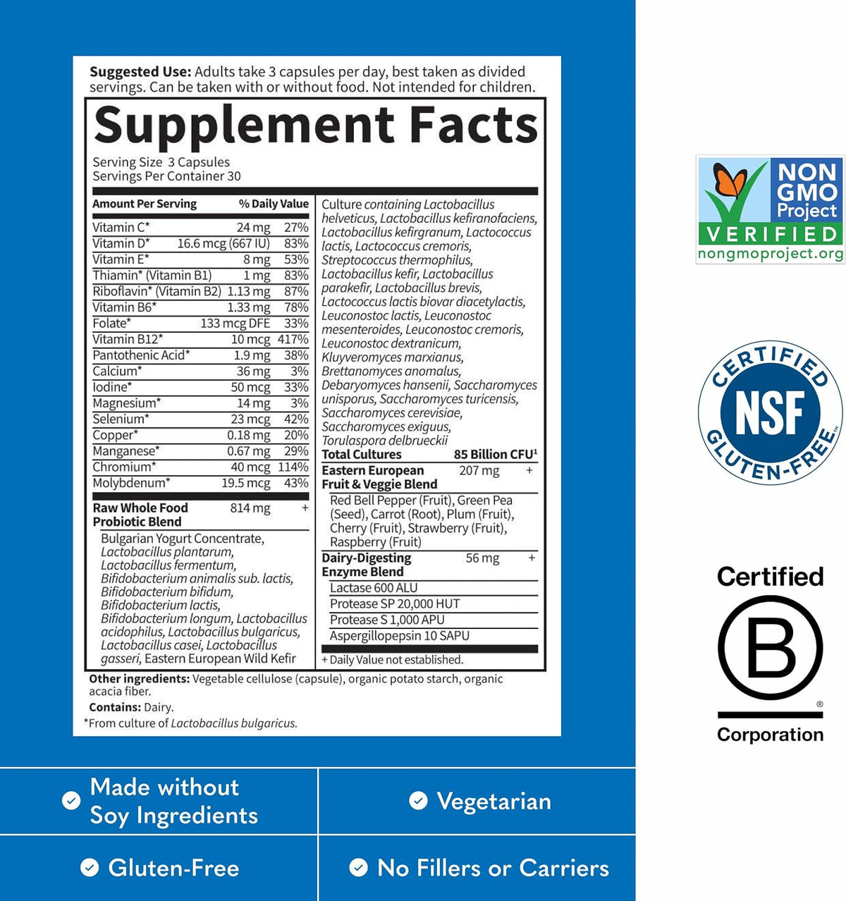 Garden of Life Raw Probiotics Men 50 & Wiser - 85 Billion Live Cultures - Supports Immune, Colon & Gut Health - 90 Vegetarian Capsules
