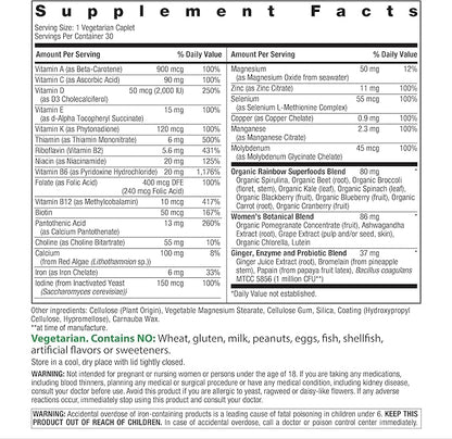 Rainbow Light Womens Multivitamin One + | 30/60 Caplets | Real Food Nutrients, Digestive Enzymes & Probiotics