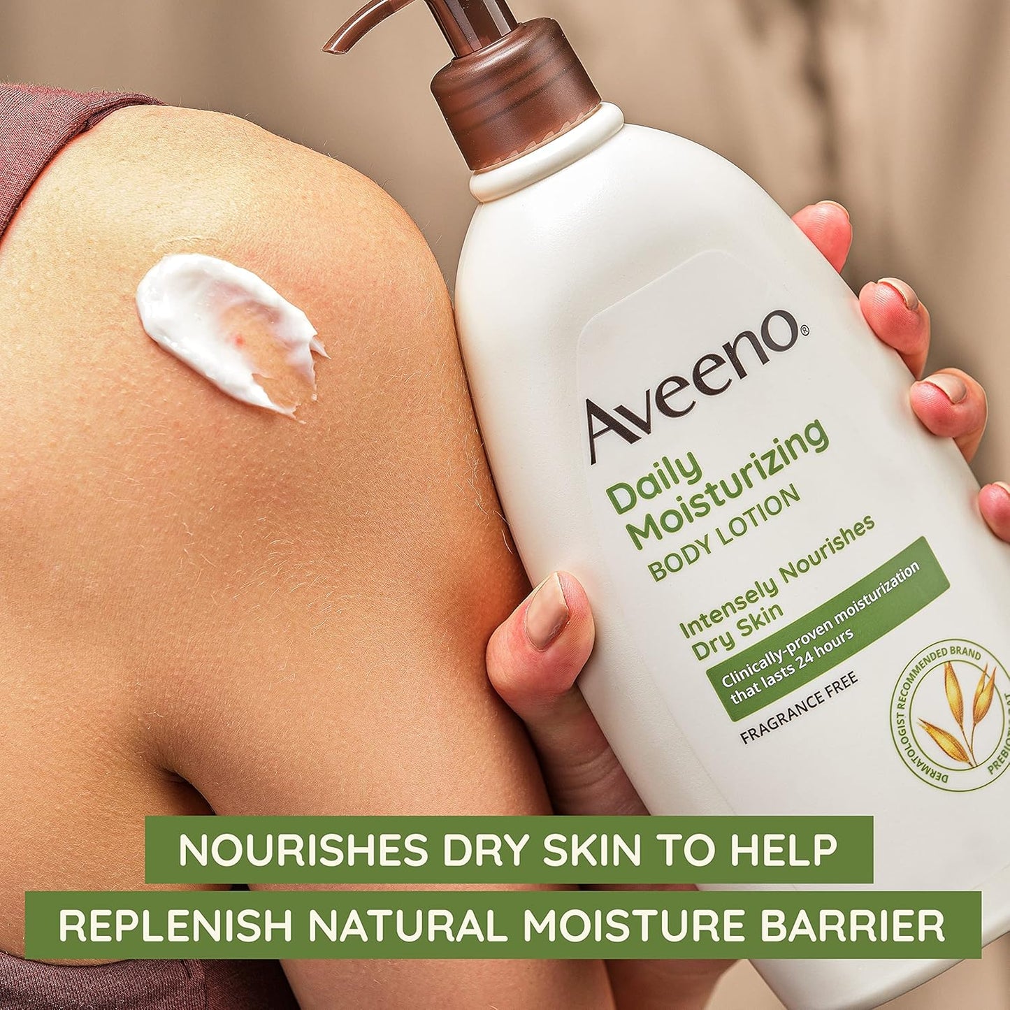 Aveeno Daily Moisturizing Body Lotion, Body Lotion for Dry Skin with Prebiotic Oat, Paraben Free, Fragrance Free, Non-Greasy, Non-Comedogenic Moisturizer, 18/30 FL OZ