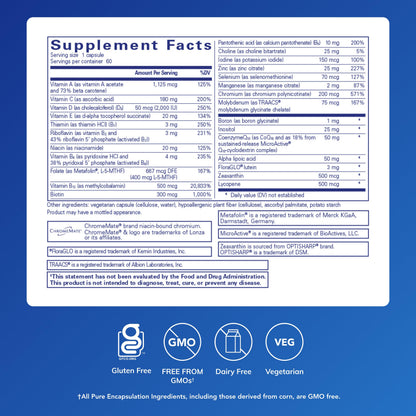Pure Encapsulations O.N.E. Multivitamin - Once Daily Multivitamin with Antioxidant Complex Metafolin, CoQ10, and Lutein to Support Vision, Cognitive Function, and Cellular Health* - 30/60/120 Capsules
