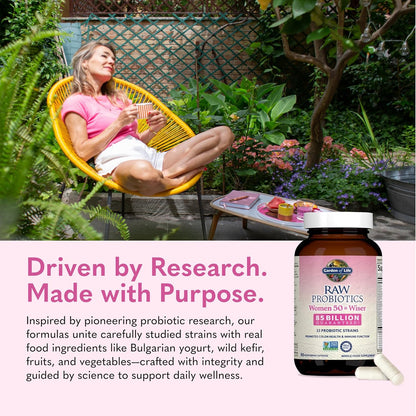 Garden of Life Raw Probiotics Women 50 & Wiser - 85 Billion Live Cultures - Probiotic Supplement with Bulgarian Yogurt & Eastern Europe Wild Kefir Culture - 90 Vegetarian Capsules