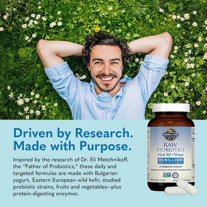 Garden of Life Raw Probiotics Men 50 & Wiser - 85 Billion Live Cultures - Supports Immune, Colon & Gut Health - 90 Vegetarian Capsules