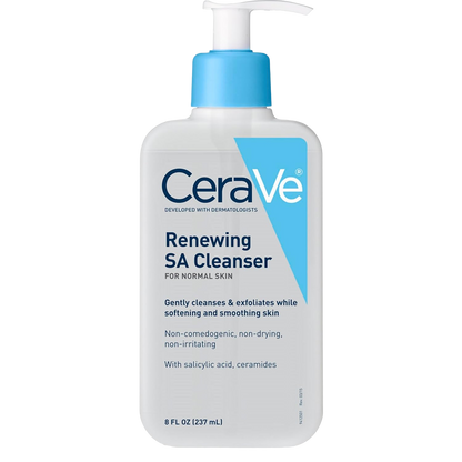 CeraVe Renewing Salicylic Acid Cleanser, Formulated With Hyaluronic Acid, Niacinamide, & Ceramides, Gentle BHA Exfoliating Face Wash Smooths & Softens Skin, Non Comedogenic & Fragrance Free, 8/16 Ounce