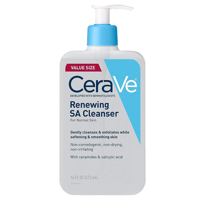 CeraVe Renewing Salicylic Acid Cleanser, Formulated With Hyaluronic Acid, Niacinamide, & Ceramides, Gentle BHA Exfoliating Face Wash Smooths & Softens Skin, Non Comedogenic & Fragrance Free, 8/16 Ounce