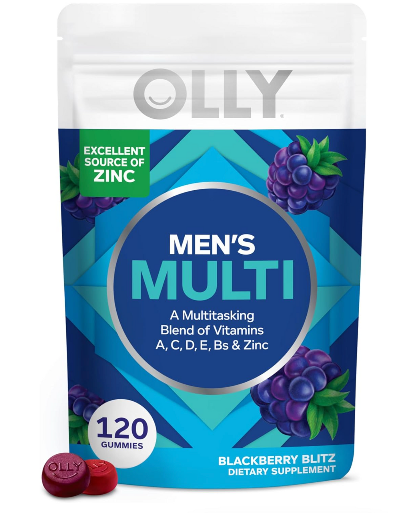 OLLY Men's Multivitamin Gummy, Vitamins A, C, D, E, B, Zinc, Blackberry Flavor