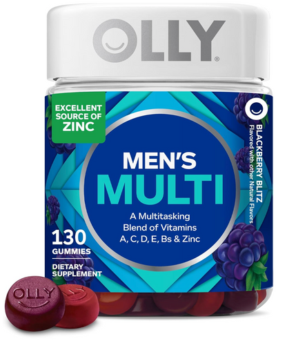OLLY Men's Multivitamin Gummy, Vitamins A, C, D, E, B, Zinc, Blackberry Flavor