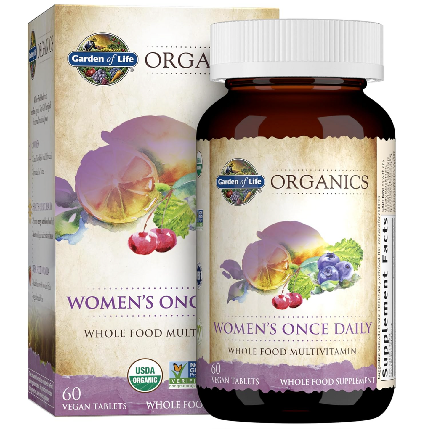 Garden of Life Organics Multivitamin for Women - Women's Once Daily Multi - Whole Food Multi with Iron, Biotin, Vegan Organic Womens Multivitamin for Health, Energy Hair Skin and Nails