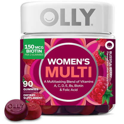 OLLY Women's Daily Multivitamin Gummy, Vitamins A, D, C, E, Biotin, Folic Acid, Adult Chewable Vitamin, Berry Flavor