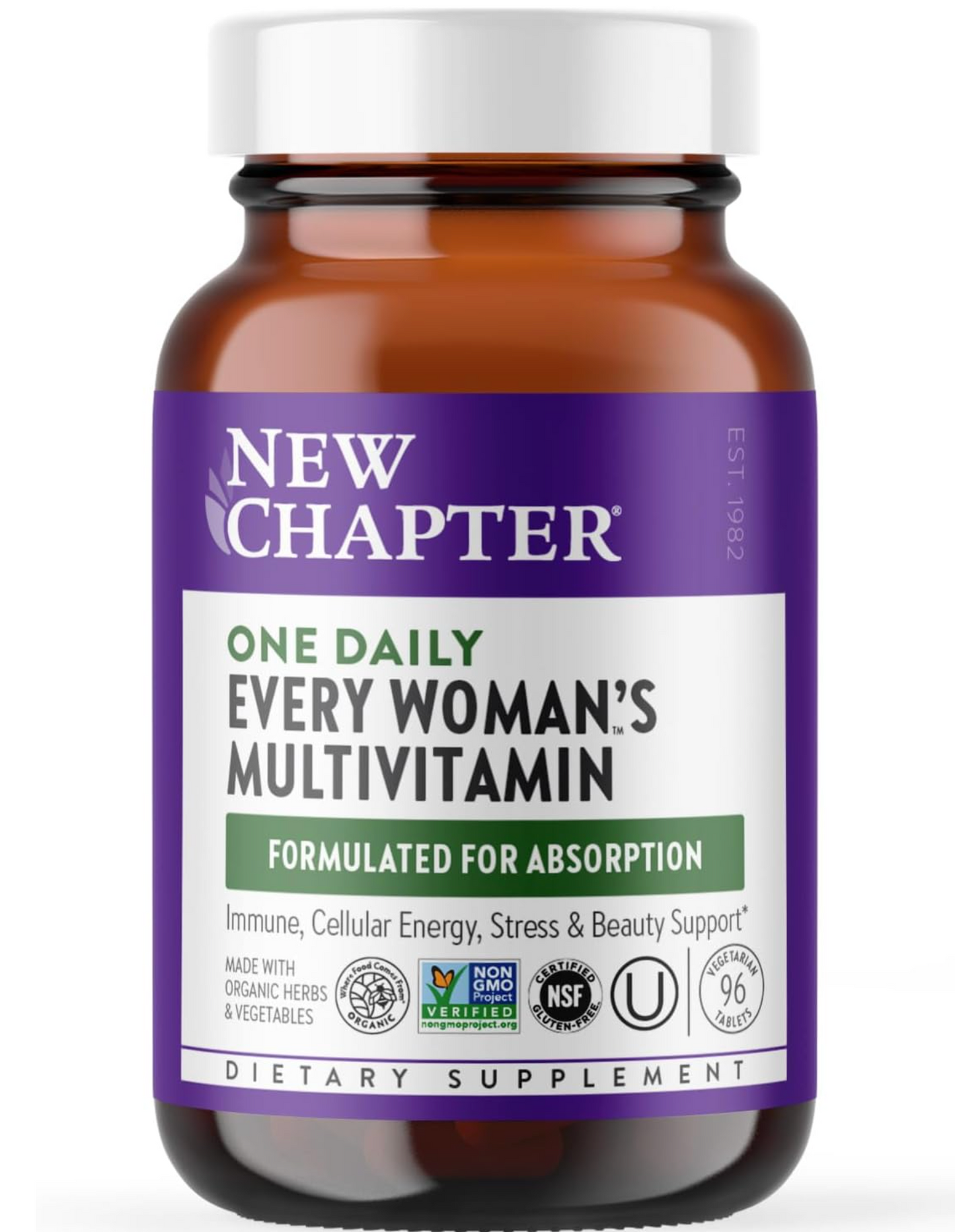 New Chapter Women’s Multivitamin, Iron, B6, B12, Biotin for Hair Growth, D3, Vit C, Zinc for Immune & Stress Support, Gentle on an Empty Stomach, One Daily, Non-GMO, Gluten-Free, 18+,
