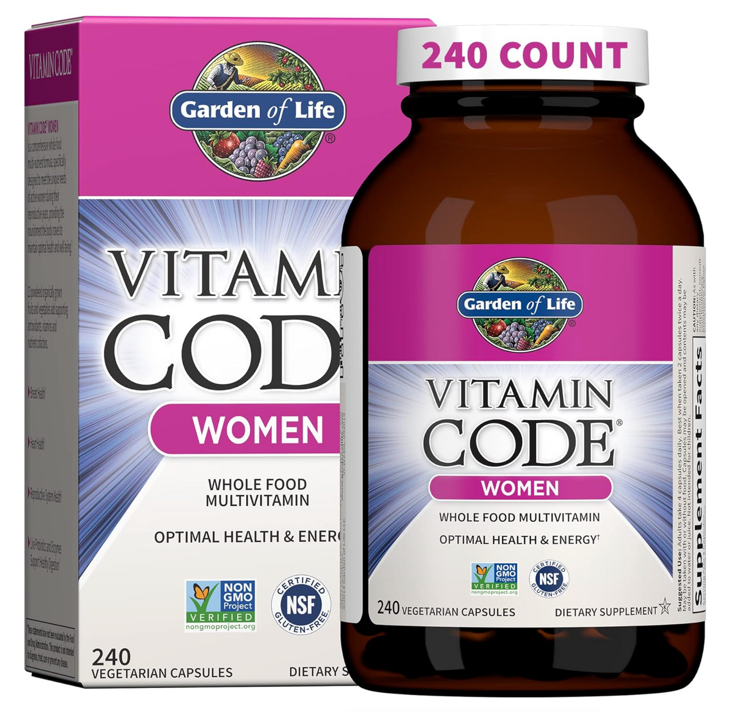 Garden of Life Multivitamin for Women, Vitamin Code Women's Multi - Whole Food Womens Multi Vitamins, Iron, Folate not Folic Acid, Vitamin A and Probiotics for Womens Energy