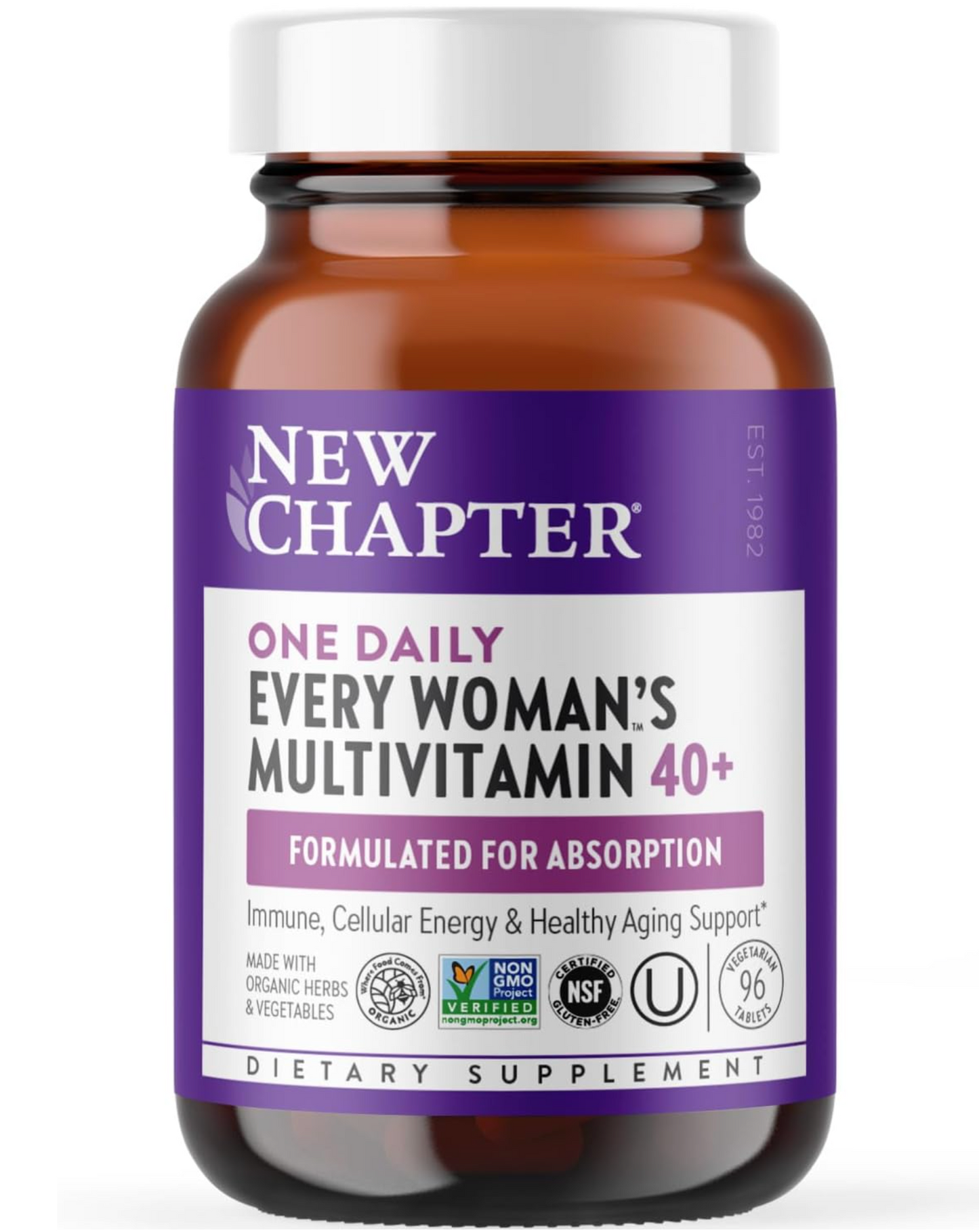 New Chapter Women’s Multivitamin 40+, extra B6 & B12, Biotin for Hair Growth, D3, Vit C, Zinc for Immune & Stress Support, Gentle on an Empty Stomach, One Daily, Non-GMO, Gluten-Free, 48/72/96 Tablets