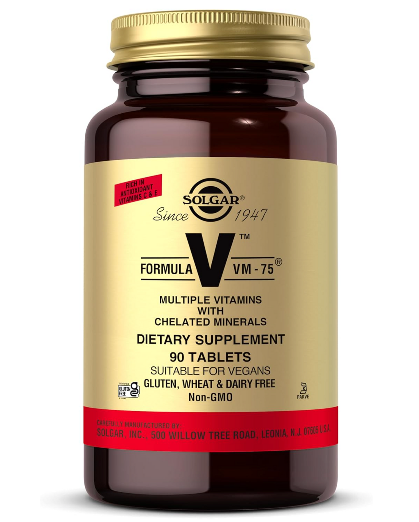Solgar Formula VM-75, 90/180 Tablets - Multivitamin with Chelated Minerals - Vitamin A, B6, B12, C, D, E - Biotin, Magnesium, Calcium, Iron, Zinc - Vegan, Gluten Free, Dairy Free, Kosher - 90/180 Servings