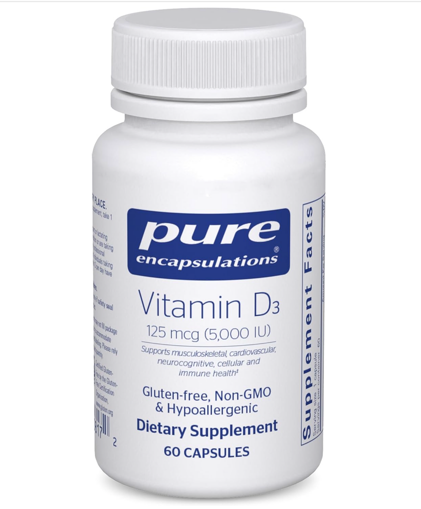 Pure Encapsulations Vitamin D3 125 mcg (5,000 IU) - Supplement to Support Bone, Joint, Breast, Heart, Colon, and Immune Health* - with Vitamin D - 120 Capsules