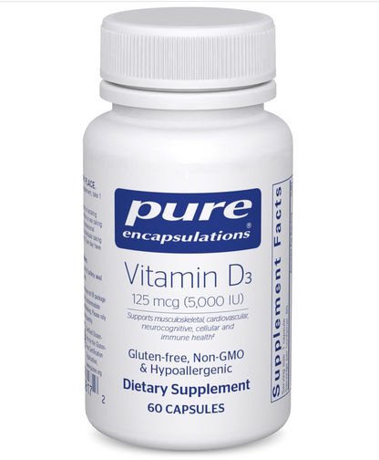 Pure Encapsulations Vitamin D3 125 mcg (5,000 IU) - Supplement to Support Bone, Joint, Breast, Heart, Colon, and Immune Health* - with Vitamin D - 120 Capsules