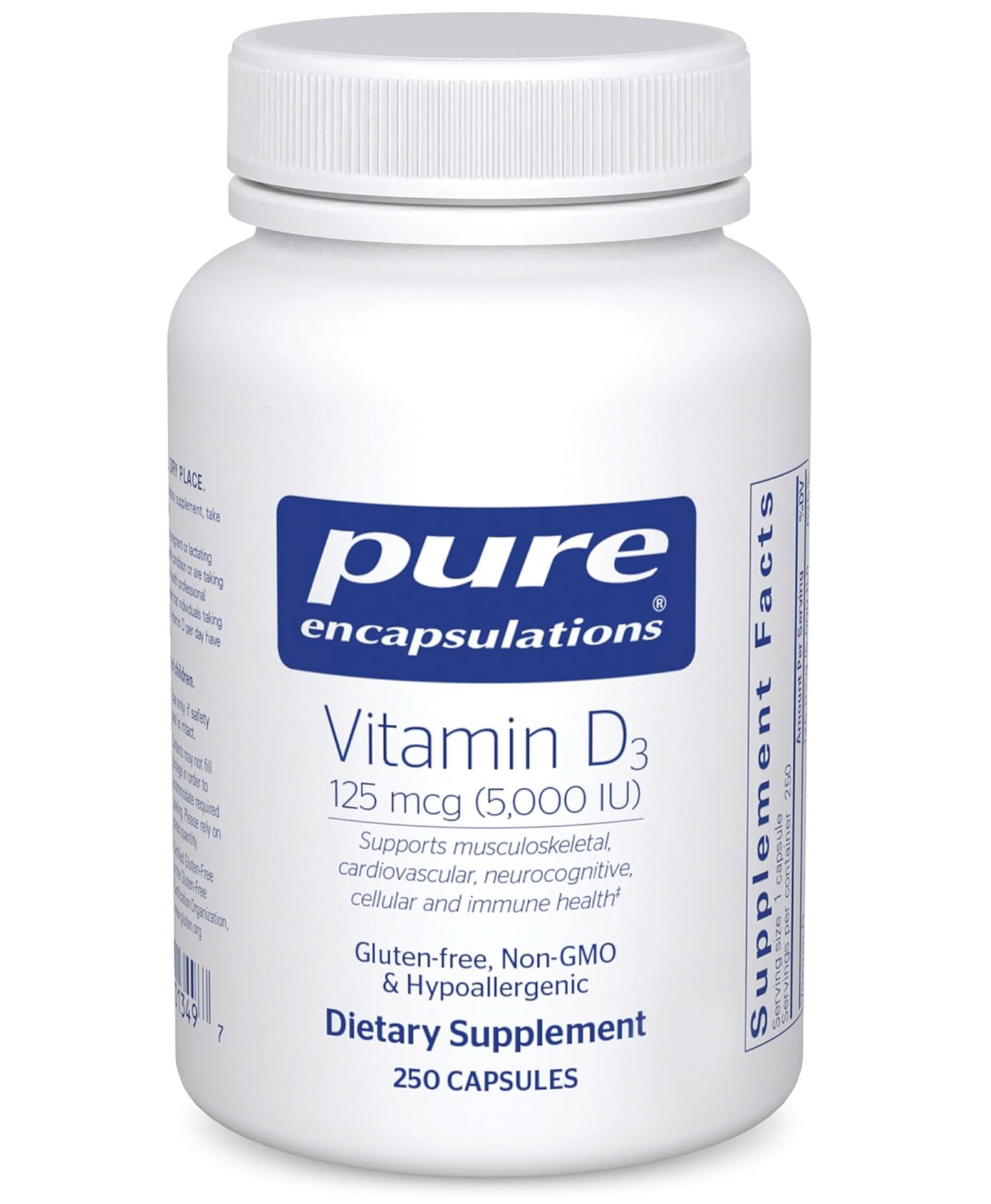 Pure Encapsulations Vitamin D3 125 mcg (5,000 IU) - Supplement to Support Bone, Joint, Breast, Heart, Colon, and Immune Health* - with Vitamin D - 120 Capsules