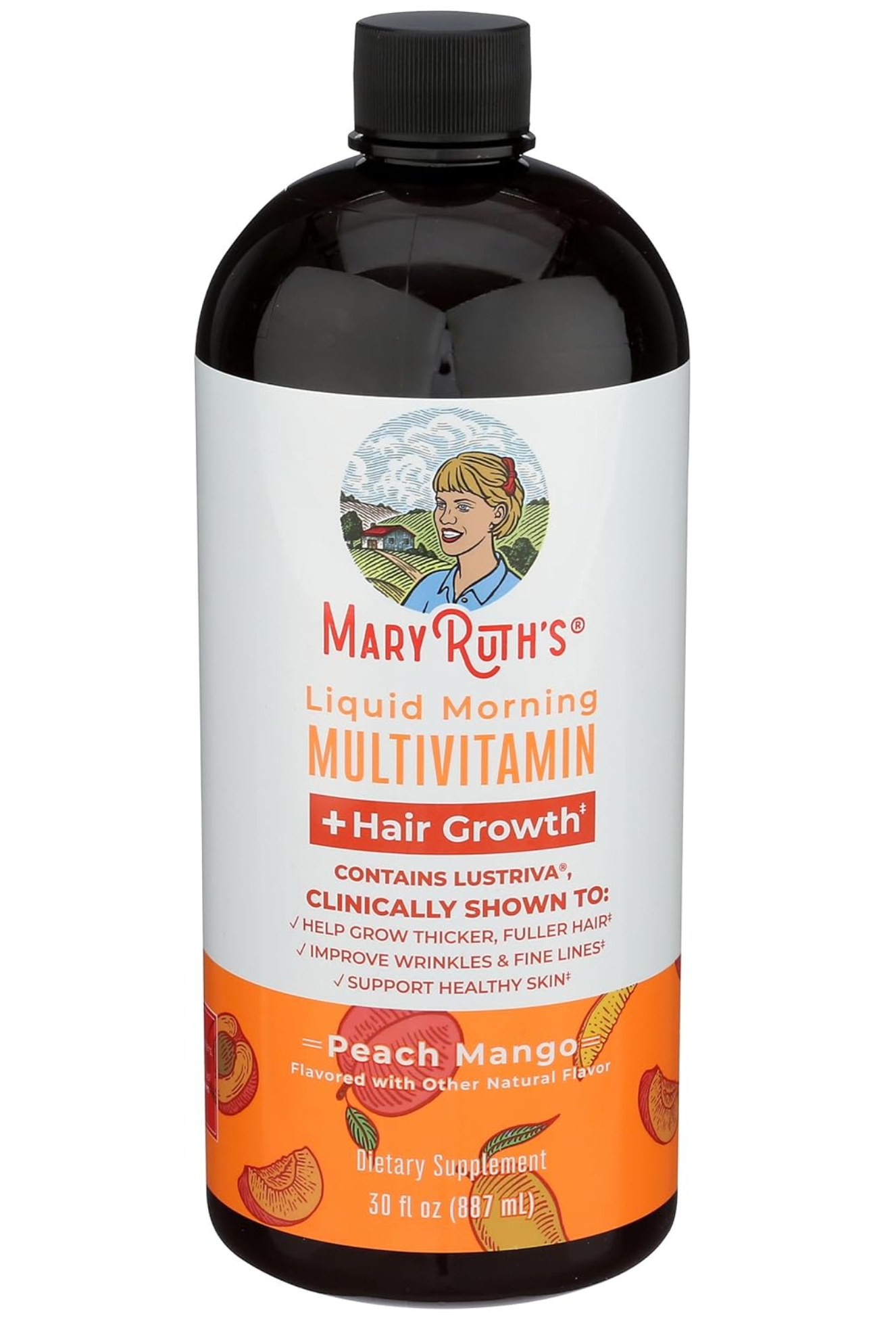 MARYRUTH'S Liquid Multivitamin + Hair Growth. Peach Mango | Clinically Tested in Women for Thicker Hair & Facial Wrinkles | Biotin 10000mcg | Ages 18+ | 15.22 Fl Oz & 30 Oz