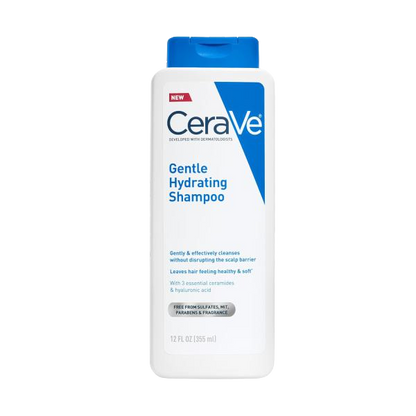 CeraVe Gentle Hydrating Shampoo, With Ceramides, Niacinamide & Hyaluronic Acid For Soft, Healthy Looking Hair & Scalp, Sulfate Free & Color Safe Shampoo, For All Hair Types, 12/19 Oz