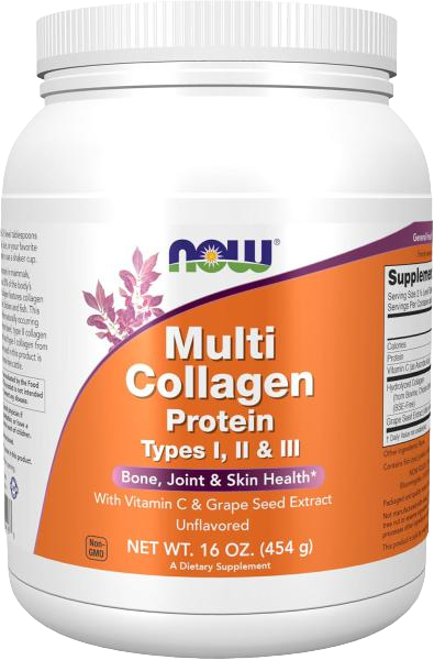 Now Foods Supplements, Multi Collagen Protein Types I, II & III Powder, Bone, Joint, and Skin Health, 16 oz (454 g)