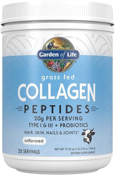Garden of Life Grass Fed Collagen Peptides Powder Unflavored Collagen Powder for Women Men Hair Skin Nails Joints, Hydrolyzed Collagen Protein Supplements, Collagen for Women & Men