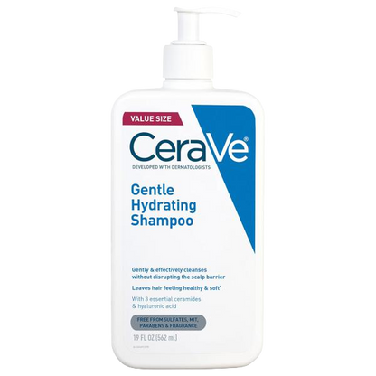 CeraVe Gentle Hydrating Shampoo, With Ceramides, Niacinamide & Hyaluronic Acid For Soft, Healthy Looking Hair & Scalp, Sulfate Free & Color Safe Shampoo, For All Hair Types, 12/19 Oz