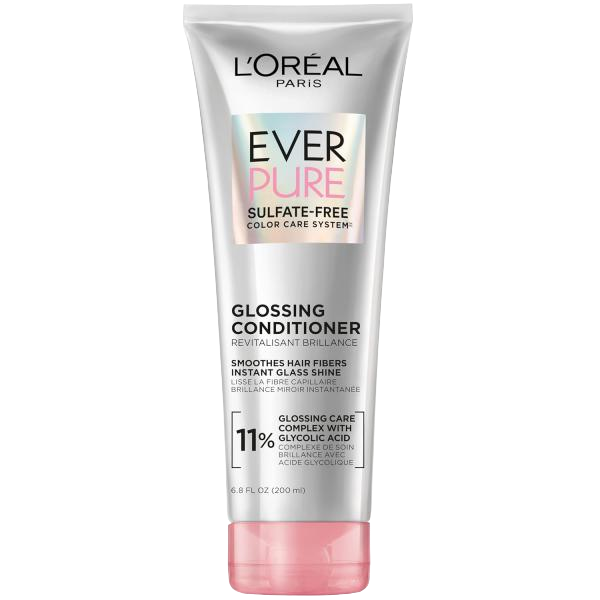 L'Oreal Paris Glossing Sulfate Free Conditioner with Glycolic Acid, Hair Care for Lasting Shine and Smoothness for Dull, Dry Hair, EverPure, 6.8 Fl Oz