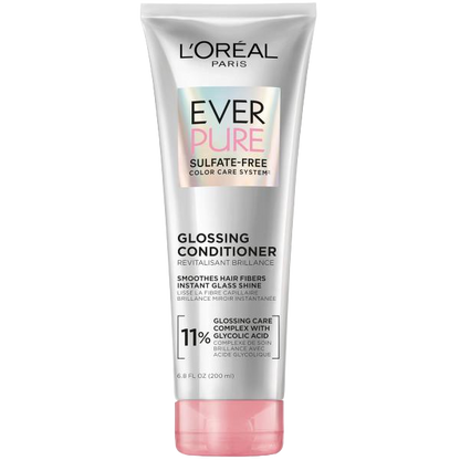 L'Oreal Paris Glossing Sulfate Free Conditioner with Glycolic Acid, Hair Care for Lasting Shine and Smoothness for Dull, Dry Hair, EverPure, 6.8 Fl Oz