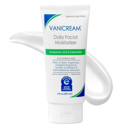 Vanicream Daily Facial Moisturizer With Ceramides and Hyaluronic Acid - Formulated Without Common Irritants for Those with Sensitive Skin, 3 fl oz (Pack of 1)