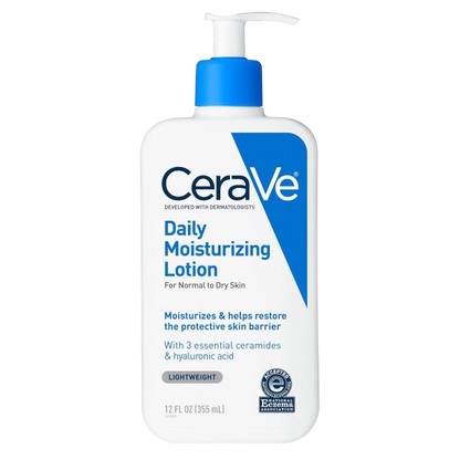 CeraVe Daily Moisturizing Lotion for Dry Skin, Body Lotion & Face Moisturizer with Hyaluronic Acid and Ceramides, Daily Moisturizer, Fragrance Free, Oil-Free, 12/19 Ounce