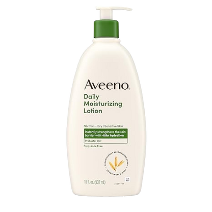 Aveeno Daily Moisturizing Body Lotion, Body Lotion for Dry Skin with Prebiotic Oat, Paraben Free, Fragrance Free, Non-Greasy, Non-Comedogenic Moisturizer, 18/30 FL OZ
