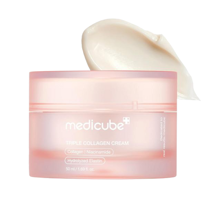 Medicube Triple Collagen Cream - Hydrating & Firming Moisturizer with Hyaluronic Acid, Premium Elastin, Shea Butter - Wrinkle Care & Boosts Elasticity - Korean Skincare, 1.69 oz